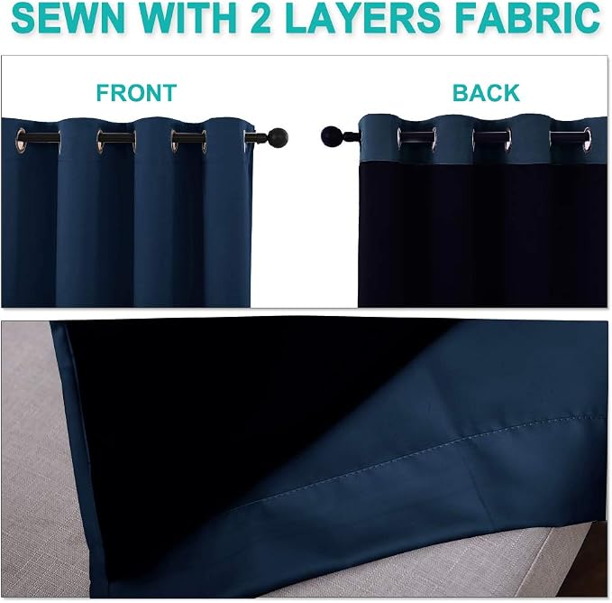NICETOWN 100% Blackout Curtain Panels, Thermal Insulated Black Liner Curtains - Image 5
