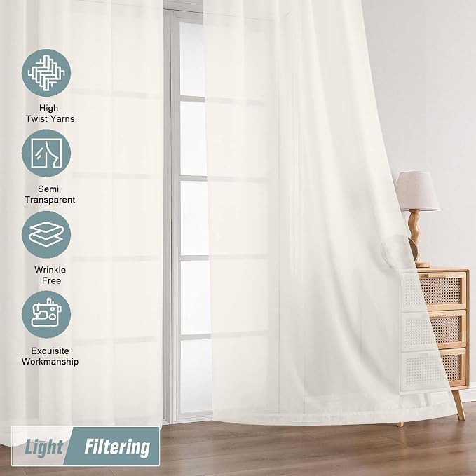 Extra Wide Sheer Ivory Curtains 144 Inches Long 2 Panels, Extra Long Light - Image 5