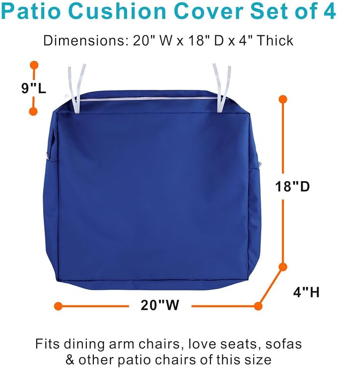 NettyPro Patio Chair Seat Cushion Covers Set 4, Waterproof Outdoor Furniture - Image 3