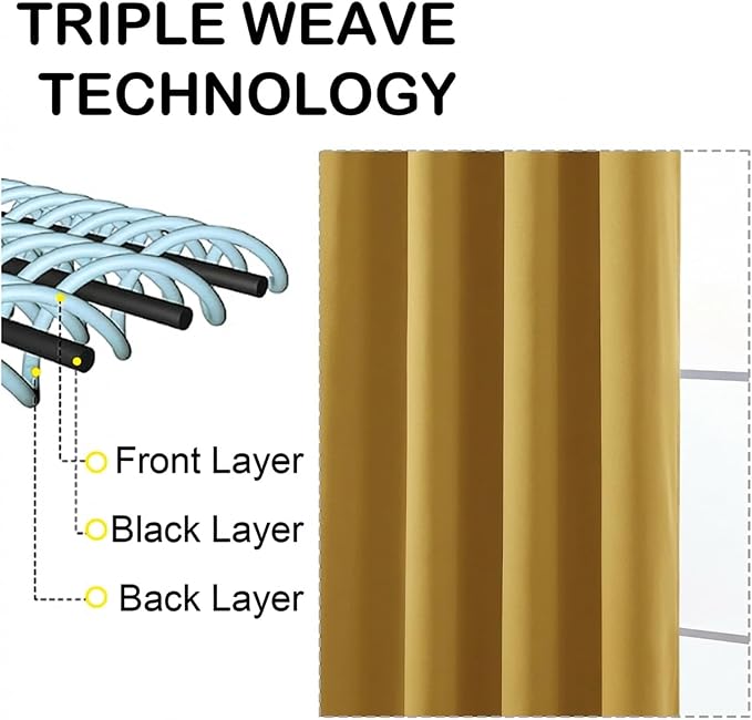 OVZME Bright Gold Blackout Curtains - Image 3