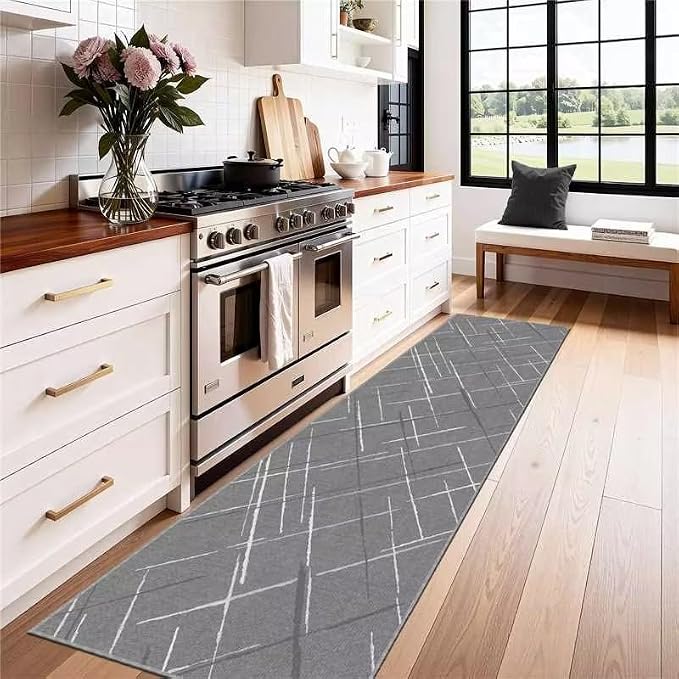 Gray Runner Rug Ultra Non-Slip 2x8 Washable Entryway Rug Modern Tear and Stain by TTelephant