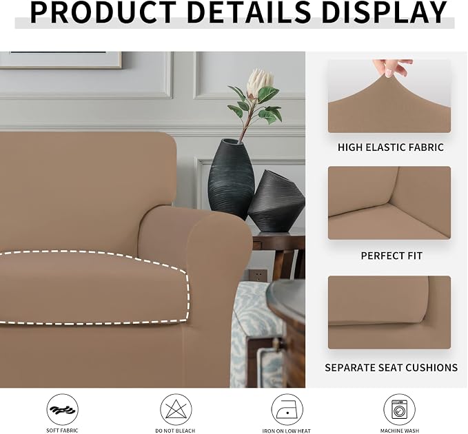 Easy-Going 2 Pieces Microfiber Stretch Chair Slipcover – Spandex Soft Fitted - Image 4