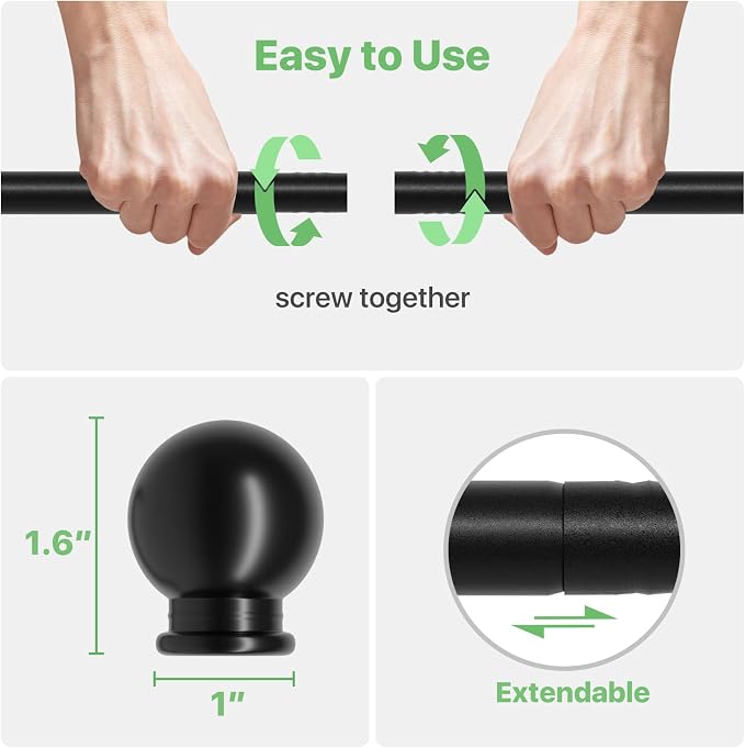 Curtain Rods for Windows 66 to 120 inch, 2 Pack Black Long Curtain Rod - Image 5