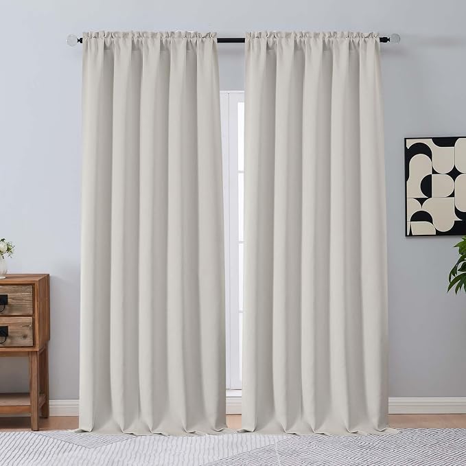 OVZME Natural Room Darkening Curtains 96 Inches Long 2 Panels Set, Solid by OVZME