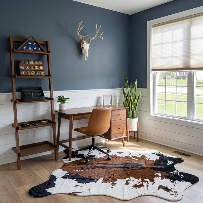 MustMat Brown Cow Print Rug 4'7''×5'3'' Faux Cowhide Rugs Cute Animal Printed by MustMat