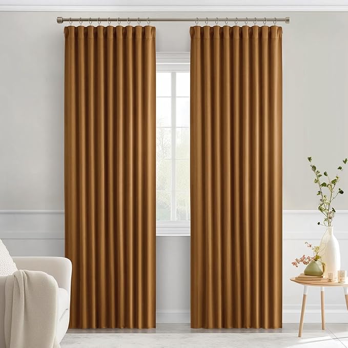 MIULEE Golden Brown Back Tab Blackout Curtains 72 Inches Long 2 Panels Set - Image 9