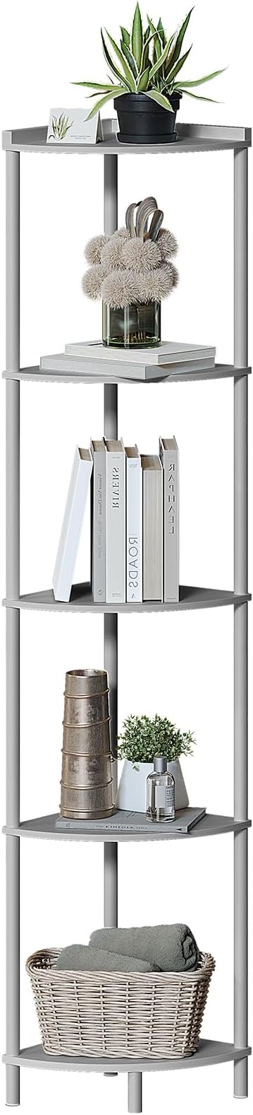 SUNMORY 5 Tier Corner Shelf Stand, Industrial 65" Corner Shelves Display Shelf - Image 7