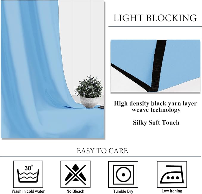 Diraysid Sky Blue Grommet Blackout Curtains - Image 6