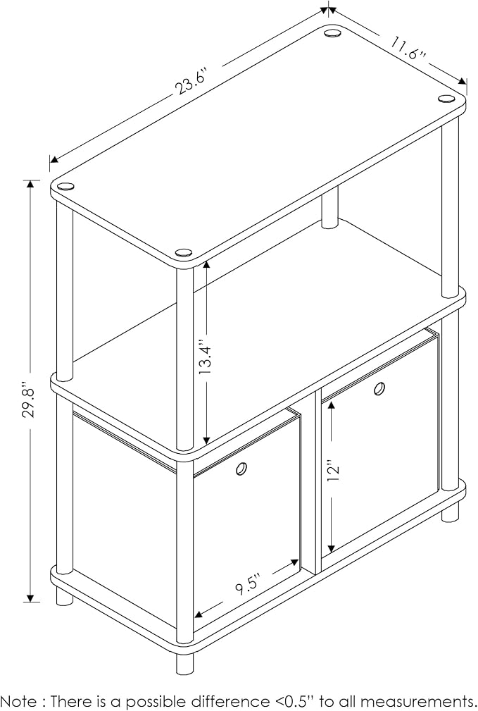 Furinno TURN-N-TUBE Storage Shelves Set of 2, 3-Tier Toolless Book Shelf - Image 2