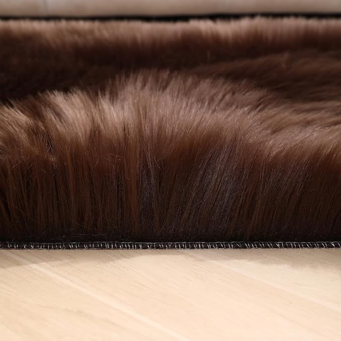 Faux Fur Small Rug 2 x 3 ft Coffee Shaggy Sheepskin Machine Washable Fuzzy Area - Image 6
