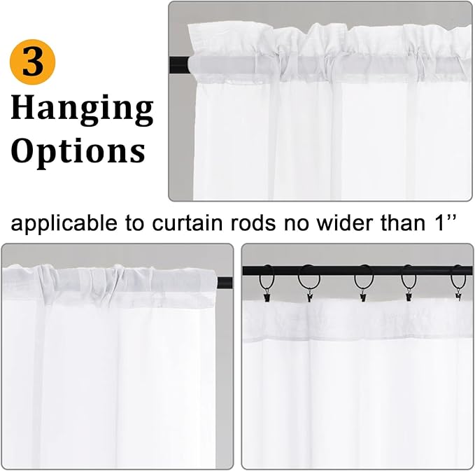 Gwine White Sheer Curtains 30 Inch Length, Short Light Filtering Voile Small - Image 5