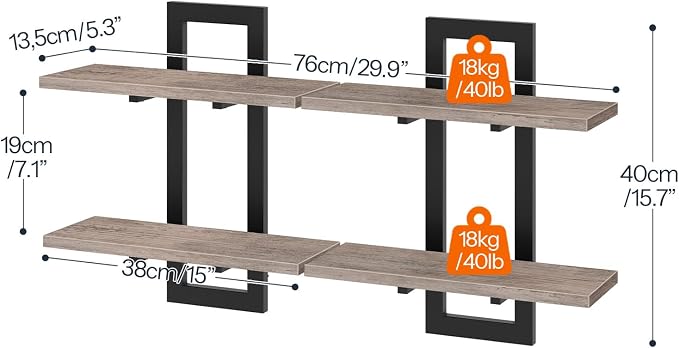 HOOBRO Floating Shelves, 15 Inch Wall Shelf Set of 2, Wall Mounted Storage - Image 2