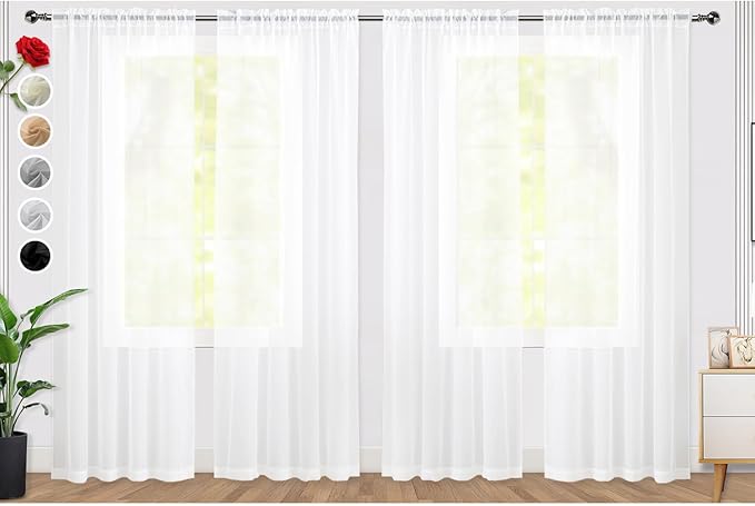 SpaceDresser Sheer White Curtains 4 Panels Rod Pocket Semi-Sheer Curtain 54 by SpaceDresser