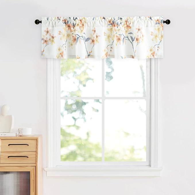 Leeva Farmhouse Lovely Flower Pattern Kitchen Valances, Light Filtering Rod by Leeva
