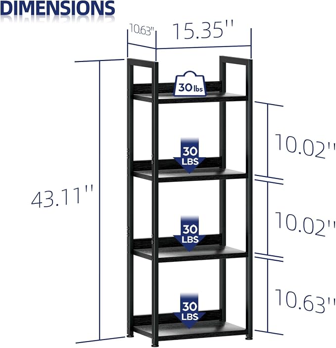 NUMENN Narrow Bookshelf, 4 Tier Bookshelves, Home Office Bookcase Shelf Storage - Image 3