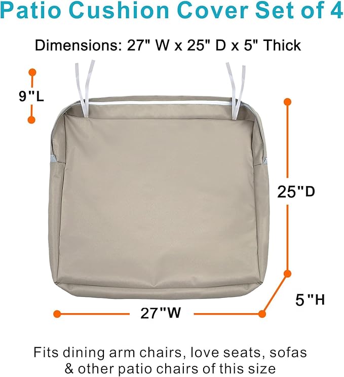 NettyPro Patio Chair Seat Cushion Covers Set 4, Waterproof Outdoor Furniture - Image 3