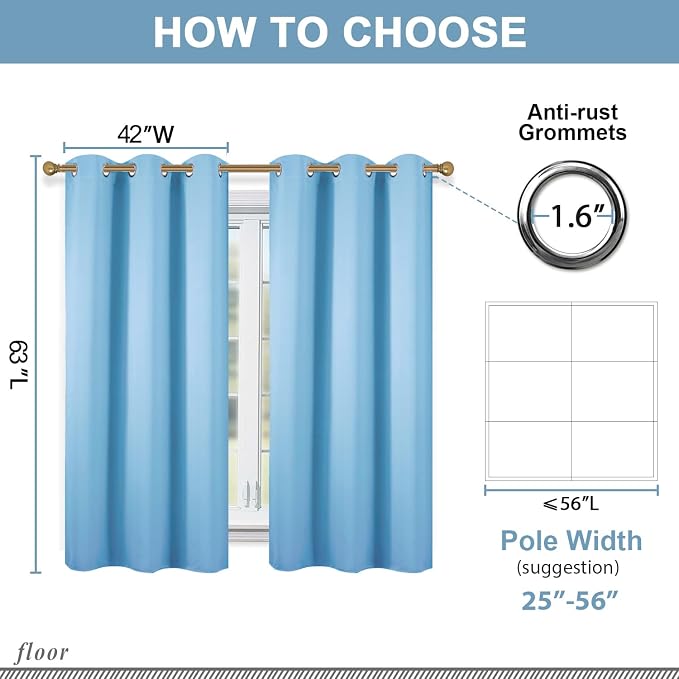 Diraysid Sky Blue Grommet Blackout Curtains - Image 5