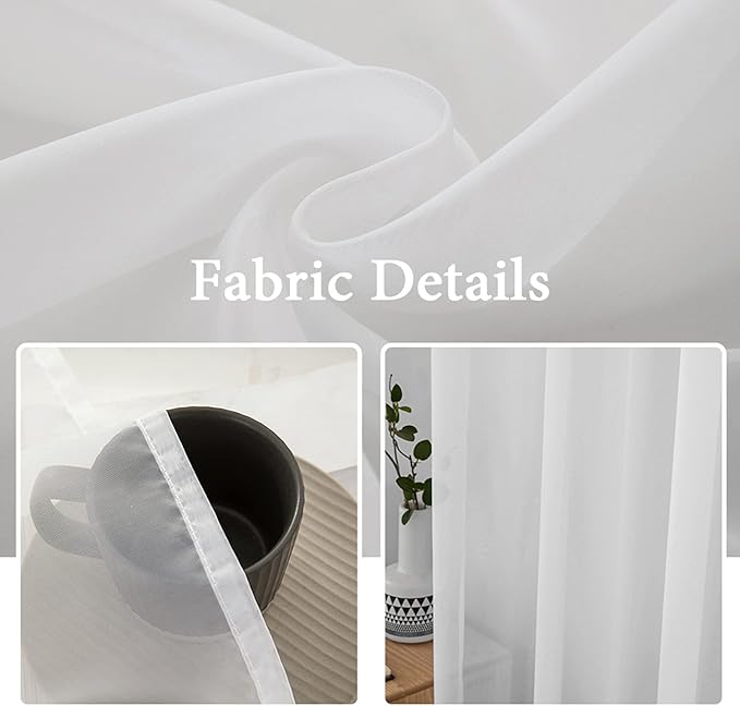 MIULEE Short White Sheer Curtains 45 Inches Long, Light Filtering Voile Drapes - Image 3