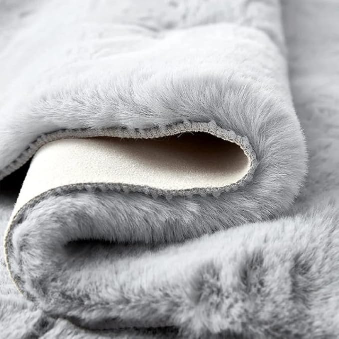 ORINOVA Grey Faux Rabbit Washable Furry Fur Area Rugs - Image 6
