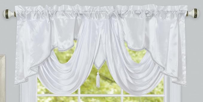 GOHD Valarie Fancy Window Valance. 54 x 18. Taffeta Fabric by GOHDGoldenOceanHomeDecor