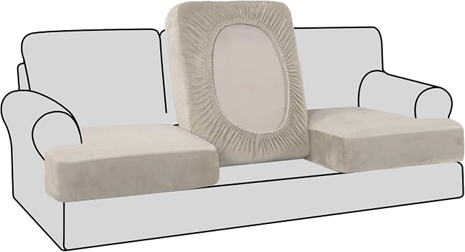 H.VERSAILTEX Stretch Velvet 3 Piece T Cushion Sofa Slipcovers by HVERSAILTEX