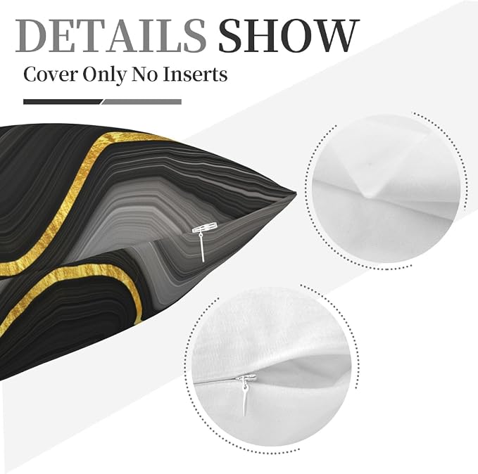 Black and Gold Marble Texture Throw Pillow Covers 18x18 Inch Set of 2, - Image 8