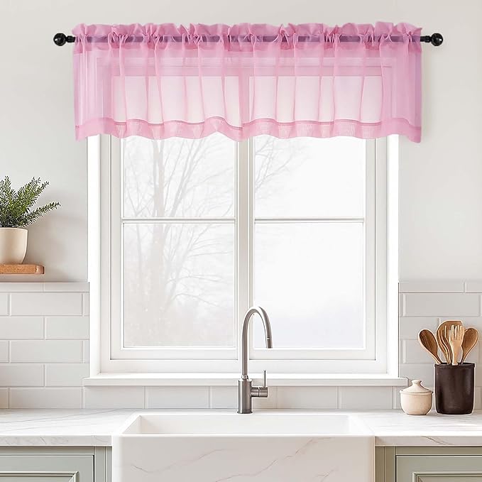 Light Pink Valances for Windows 14 inch Length 2 Panels, Small Voile Sheer by Home