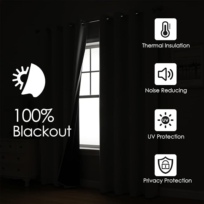 ChrisDowa White 100% Blackout Curtains 90 inch Long - Image 2