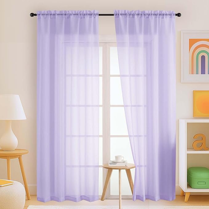 Lavender Sheer Curtains 84 Inches Long 2 Panels, Elegant Airy Transparent Light by Home