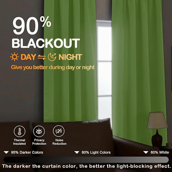 OVZME Lime Blackout Curtains for Bedroom 63 Inch Length 2 Panels, Protect - Image 5