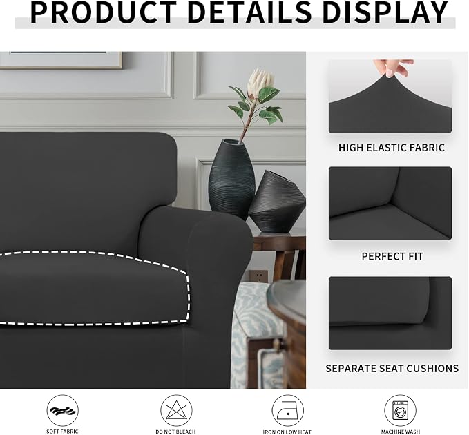 Easy-Going 2 Pieces Microfiber Stretch Chair Slipcover – Spandex Soft Fitted - Image 4