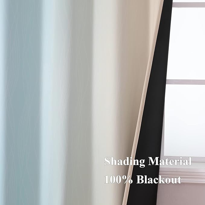Estelar Textiler Aqua and Beige Room Darkening Blackout Curtains 84 Inch Length - Image 5