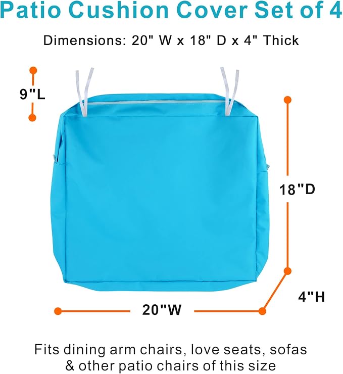 NettyPro Patio Cushion Covers Replacement Set 4 Water Repellent UV Resistant - Image 3