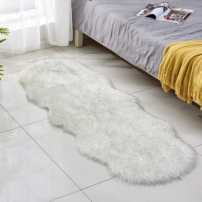 White Black Faux Fur Area Rug -Shaggy Sheepskin Fluffy Carpet Art Rugs Chic by Unknown