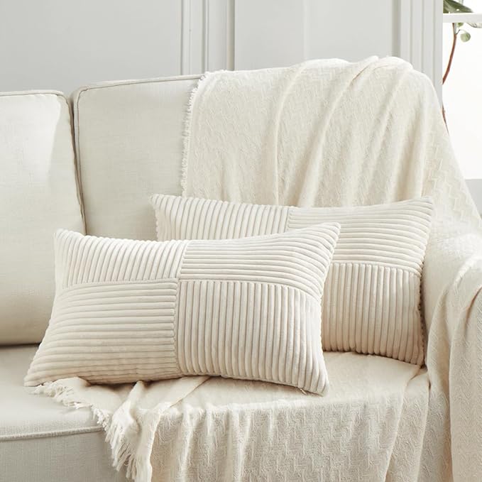 Fancy Homi 2 Packs Cream Long Lumbar Decorative Throw Pillow Covers 16x24 Inch by Fancy+Homi