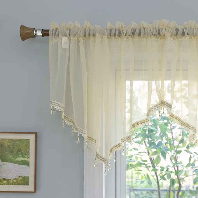 PearAge Beaded Sheer Valance Curtains by PearAge