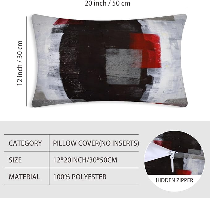 Red and Grey Abstract Art Pillow Cover, Modern Black White Decorative Throw - Image 4