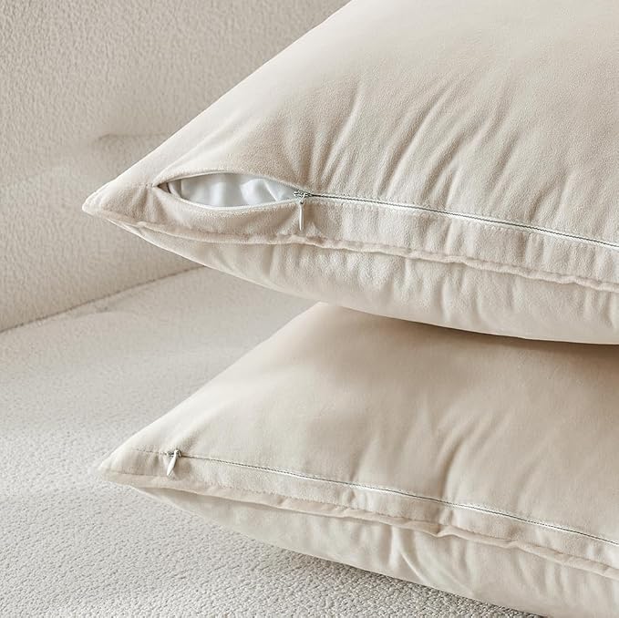MIULEE Cream White Velvet Throw Pillow Covers 16x16 Soft Decorative Solid - Image 3
