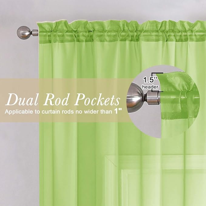 Lecloud Lime Sheer Curtains 72 Inches Long 2 Panels, Solid Voile Light - Image 5