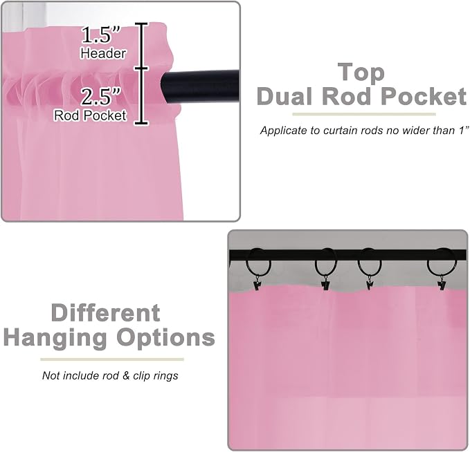 Pink Sheer Curtains 84 Inches Long 2 Panels, Soft Airy Light Filtering Curtains - Image 4