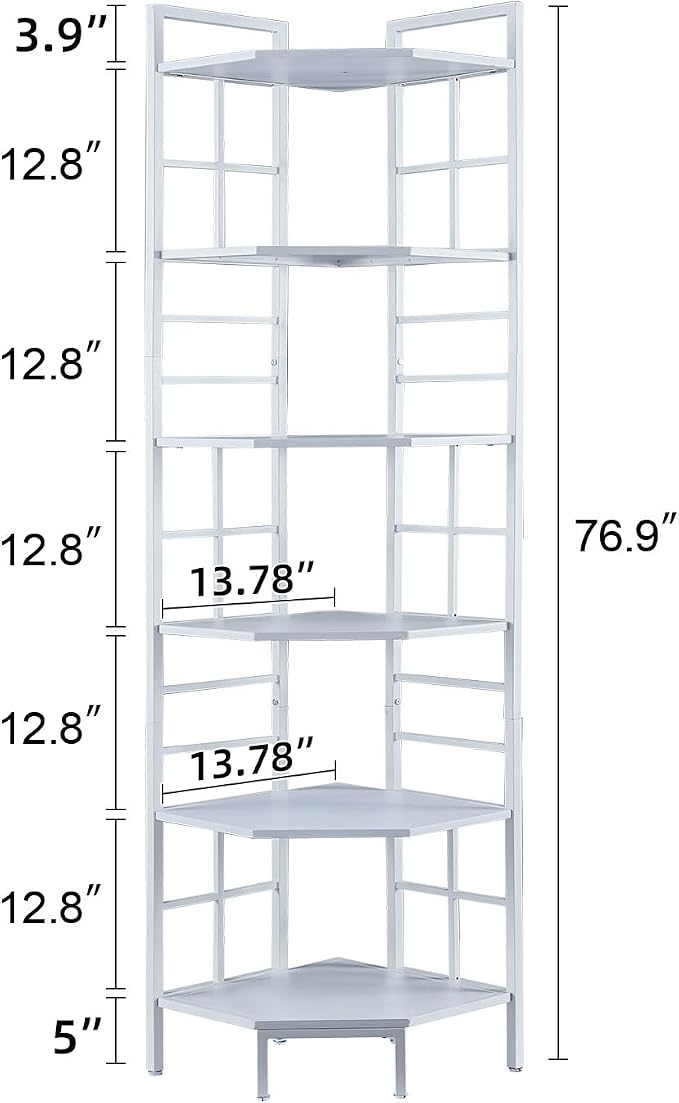 HOMISSUE Corner Shelf, 6 Tier Tall Narrow Bookshelf 76.9", Industrial Corner - Image 2