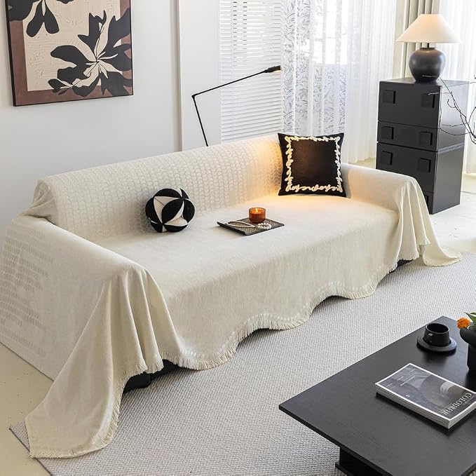 ROOMLIFE Boho White Couch Cover by ROOMLIFE