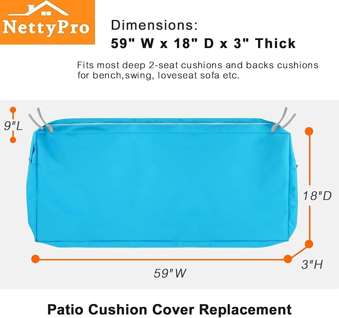 NettyPro Patio Bench Swing Loveseat Cushion Covers 59 Inch, Outdoor Furniture - Image 5