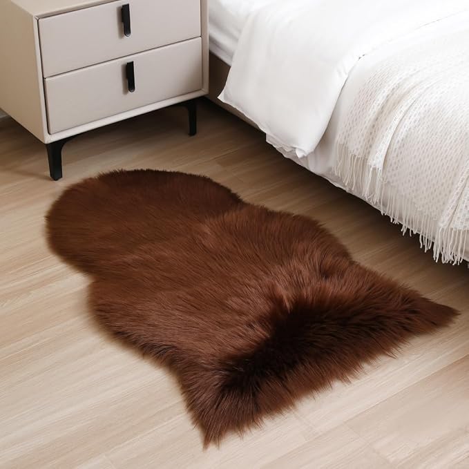 Faux Fur Small Rug 2 x 3 ft Coffee Shaggy Sheepskin Machine Washable Fuzzy Area - Image 4