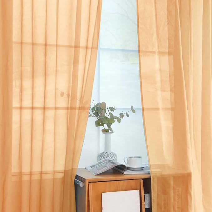 youleyar Solid Sheer Rod Pocket Curtain Voile Draperies 2 Panels White Beige - Image 4