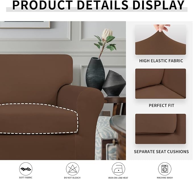 Easy-Going 2 Pieces Microfiber Stretch Chair Slipcover – Spandex Soft Fitted - Image 4