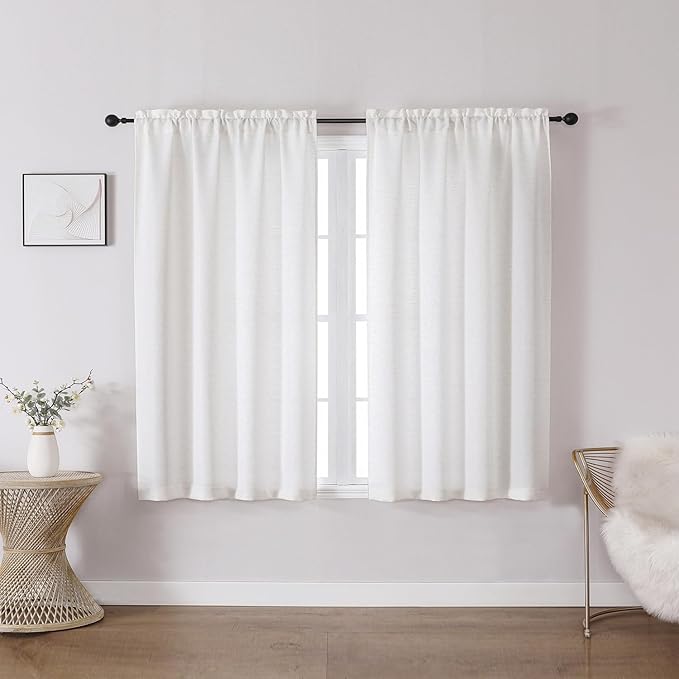 Chyhomenyc Bennet Curtains 45 Inch Length 2 Panels, Faux Linen Textured Semi by Chyhomenyc