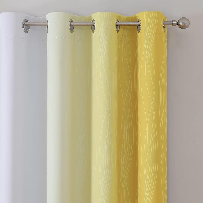 Estelar Textiler Yellow and Greyish White Blackout Curtains 45 Inch Length - Image 4