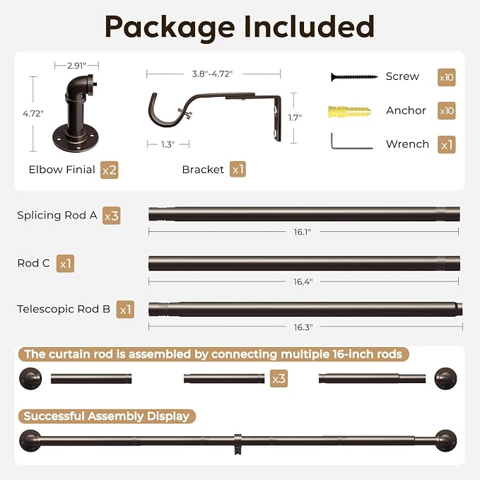 Zeerobee Curtain Rods for Windows 48 to 84, 1 Inch Industrial Wrap Around - Image 7