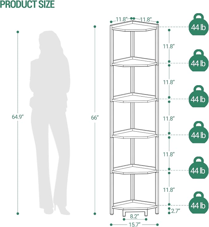 Hzuaneri Corner Shelf Stand, Corner Bookshelf, Storage Standing Shelf Unit - Image 2